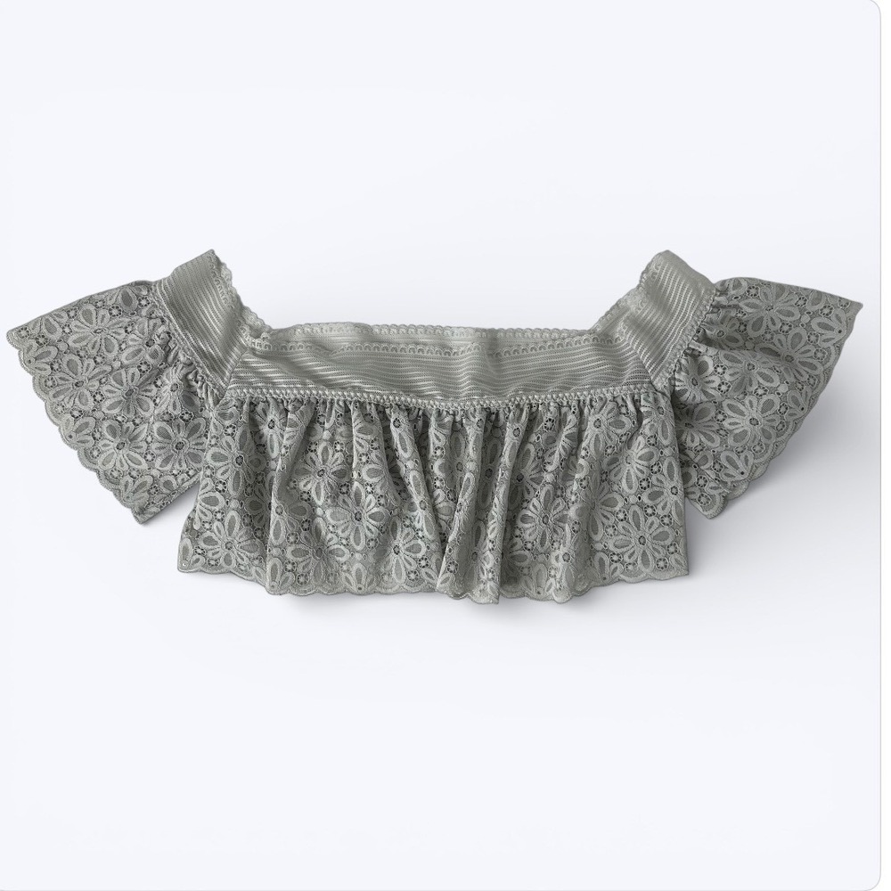 Victorias Secret‎ Lace Crop Top Bralette Gray Off Shoulder Ruffle Coquette Sz M